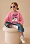 Girl's 3 Thread Fabric Cat Printed Cotton Sweatshirt - 2