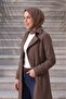 Women's Degaje Collar Half-Length Hijab Lined Belted Water-Repellent Fabric Trench Coat Milk Coffee - 5
