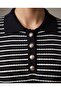 Women's Striped Polo Collar Buttoned Sleeveless Knitwear Blouse - 2