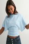 Women's Waist-Fitted Wide-Sleeve Natural Viscose Blouse - Soft Textured Stylish Summer Turquoise (4710) - 2