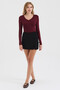 Women's Burgundy V-Neck Slim Fit Finger-Loop Ultra Soft Flexible Lycra Cotton Basic Body&Blouse - 5