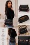 Faux Leather Hand & Shoulder Women's Bag with Gold Detail Chain and Scarf - 20*14cm - 2