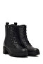 Women's Black Zippered Thick Heeled Leather Boots Wf410020Dv - 3