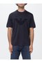 Men's Regular Fit Round Neck Large Velvet Logo Short Sleeve Navy Blue T-Shirt