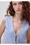 Women's Light Blue Cotton Blend Tie-Front Vest - 4