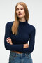Calida women's Mock Neck Corded Fabric look Slim Fit knitwear navy blue sweater - 3