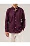 Slim Fit Safari Button-Down Collar Striped Linen Men's Shirt Burgundy T20159-10 - 3