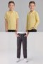 Boys' School Light Yellow Long and Short Sleeve Polo Collar T-Shirt Smoked Ribbed Waist Pants 3-Piece Set