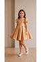 Special Design Pearl Detailed Light Brown Short Sleeve Balloon Sleeve Girls Evening Dress