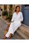 Women's High Waist Double Button Pockets Wide Leg Flowy Bohemian Linen Trousers - 2