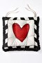 Black and White Checkered Red Heart Patterned Fringed 4-Piece Puffy Kitchen Chair Cushion Set - 5