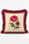 Vintage Peony Flower Patterned Burgundy Green Striped 4-Piece Fringed Throw Pillow Cover Set - 3