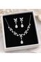 Butterfly Figured Zircon Stone Steel Necklace Earrings Jewelry Set - 4