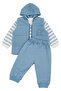 Baby Boy Ecru Blue Striped Bear Printed Vest 3-Piece Set - 2