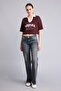 100% Cotton Oversize Contrast Polo Collar Printed Crop T-Shirt I6806Ax26Au - 2