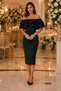 Women's Black Off-The-Shoulder Flounce Pencil Cut Midi Evening Dress 164 - 6