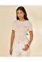 Women Beige And White Striped Rib T Shirt