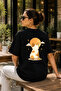 Premium Sunset Cat Printed Oversize Black Unisex T-Shirt