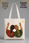 Two Women's Designs with Braided Hair, Inner Pocket, Raw Colored 320 Gr Canvas Cloth Bag |   100% Cotton