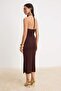 Brown Bodycone/Body-Hugging Midi Knitted Party Event Dress with Gold Accessories Tprss26El00300 - 4