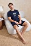 Navy Blue Regular Coffee Themed Summer Knitted Pajama Set Tmnss26Pt00056 - 3