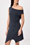 Antrasit Düz Bodycon Asimetrik Yaka Asimetrik Etekli Mini Modal Premium Örme Elbise TWOSS26EL00737 - 3