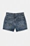 Blue 100% Cotton Ripped Detailed Extra Mini Denim Shorts Twoss26Sr00217 - 8
