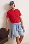 Red Off Shoulder Regular Fit Stripe Detailed 100% Cotton T-Shirt Tmnss26Ts00078 - 2