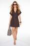 Brown V-Neck Belted Buttoned Modal Lined Dress Tdrss26El00084 - 2
