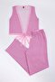 Pink Striped Lace Detailed Double Breasted Viscose Knitted Pajama Set Thmss26Pt00061 - 4