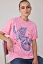 Light Pink Printed Oversize Crew Neck Low Sleeve Short Long 100% Cotton Knitted T-Shirt Twoss26Ts00371 - 2