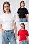 3'lü Paket Siyah-Beyaz-Kırmızı Düz Fitted Büzgülü Pamuklu Esnek Örme T-Shirt TWOSS26TS00319 - 2