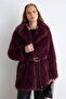 Bordo Kemerli Suni Kürk Oversize Midi Kaban TWOAW27KB00012 - 2