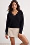 Siyah V Yaka Dantelli Oversize Triko Kazak TWOAW27KZ00046 - 3
