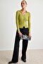 Wardrobe Essentials Yağ Yeşili Fitted/Vücuda Oturan Merserize Görünümlü Triko Hırka TWOAW26HI00113 - 2