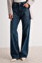 Koyu Mavi Soluk Efekt Vintage Yüksek Bel Wide Leg Geniş Paça %100 Pamuk Jeans TWOSS24JE00080 - 3