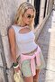 Gri Melanj Düz Fitted Anahtar Deliği Yaka Ay Kol Kısa Pamuk Ribana Örme Bluz TWOSS26BZ00920 - 2