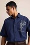 Men's Oversize Embroidery Detailed Cotton Short Sleeve Shirt Navy Blue - 5