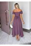 Belted Sleeve Elastic Madonna Collar Dress Mor582079 - 2