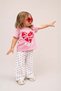 Girl's Cotton Pink Heart Printed T-Shirt and Heart Muslin Trousers Top and Bottom Set