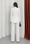 Women's Two-Piece Stylish Gold Belted Padded Shoulders Blazer Jacket Wide-Leg Pants Set - 3