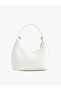 Zippered Faux Leather Oval Handbag with Metal Accessories - 4