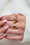 Women's Gold Adjustable 2-Piece Ring Set with Curved and Multiple Ring Design - 2