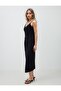 Black Regular Waist Straight Cut Long Knitted Skirt - 3