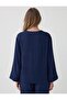 Navy Blue Relaxed Fit Long Sleeve V Neck Woven Blouse - 5