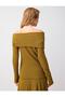 Oil Green Slim Fit Draped Collar Long Sleeve Knitted Blouse - 5
