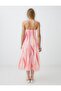 Pink Square Neck Patterned Linen Blend Midi Dress - 5