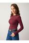 Burgundy Slim Fit Long Sleeve Boat Neck Knitted Blouse