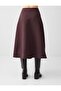 Bitter Brown Regular Waist Comfortable Cut Waist Zipper Woven Midi Skirt - 6