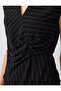 Black Straight Cut V-Neck Line Pattern Knitted Blouse - 6